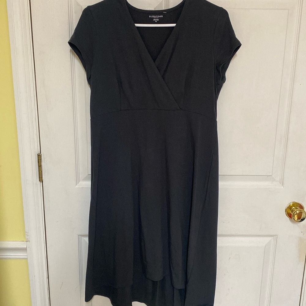 EILEEN Fisher Organic Cotton Faux Wrap Blue Dress size Medium